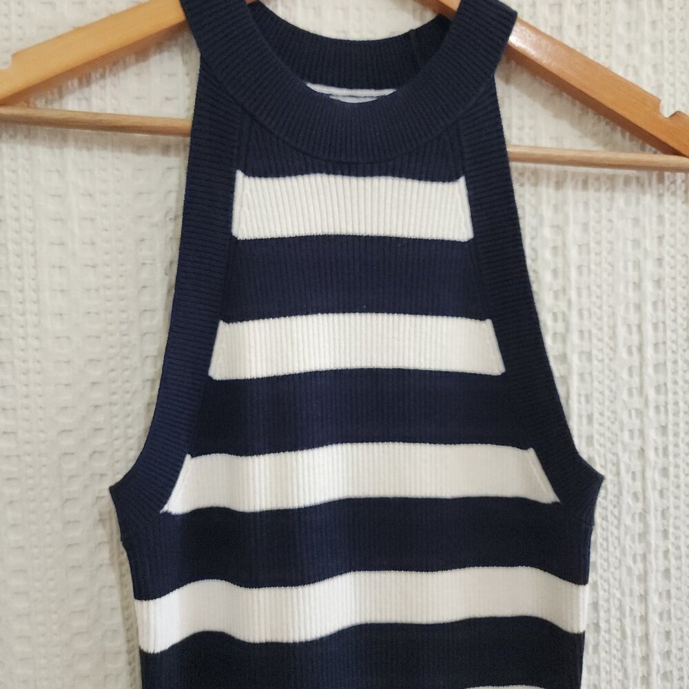 Old Navy Fitted Striped Sleeveless Rib-Knit Midi Sweater Dress Navy Size Small - Picture 5 of 11